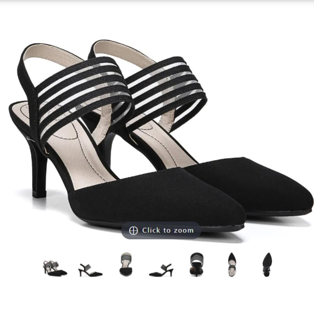 LIFESTRIDE Women's Sanya Slingback Pumps, Black Fabric, ~3" Heel, 7.5W